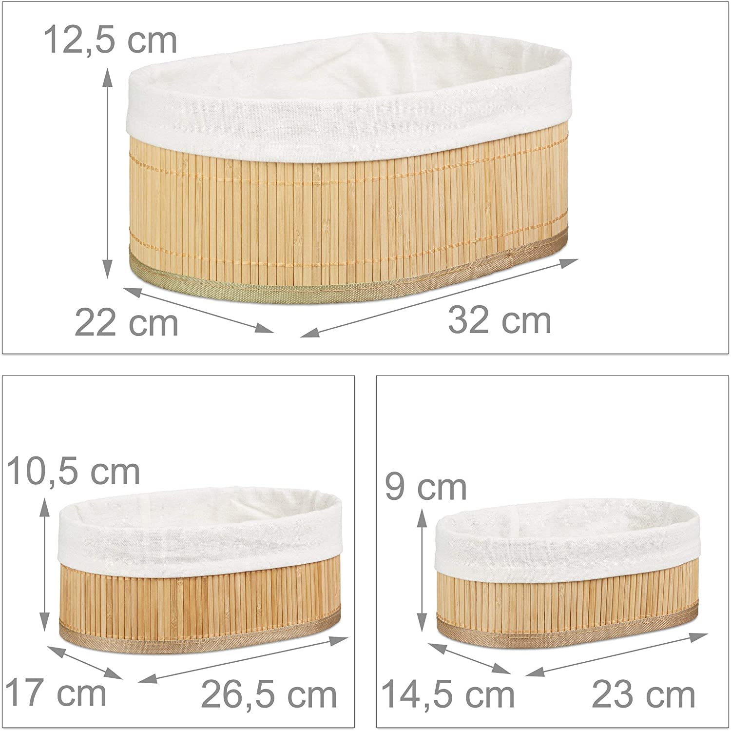 Relaxdays Σετ με 3 Καλάθια Αποθήκευσης από Μπαμπού - Oval - Natural - 4052025961404