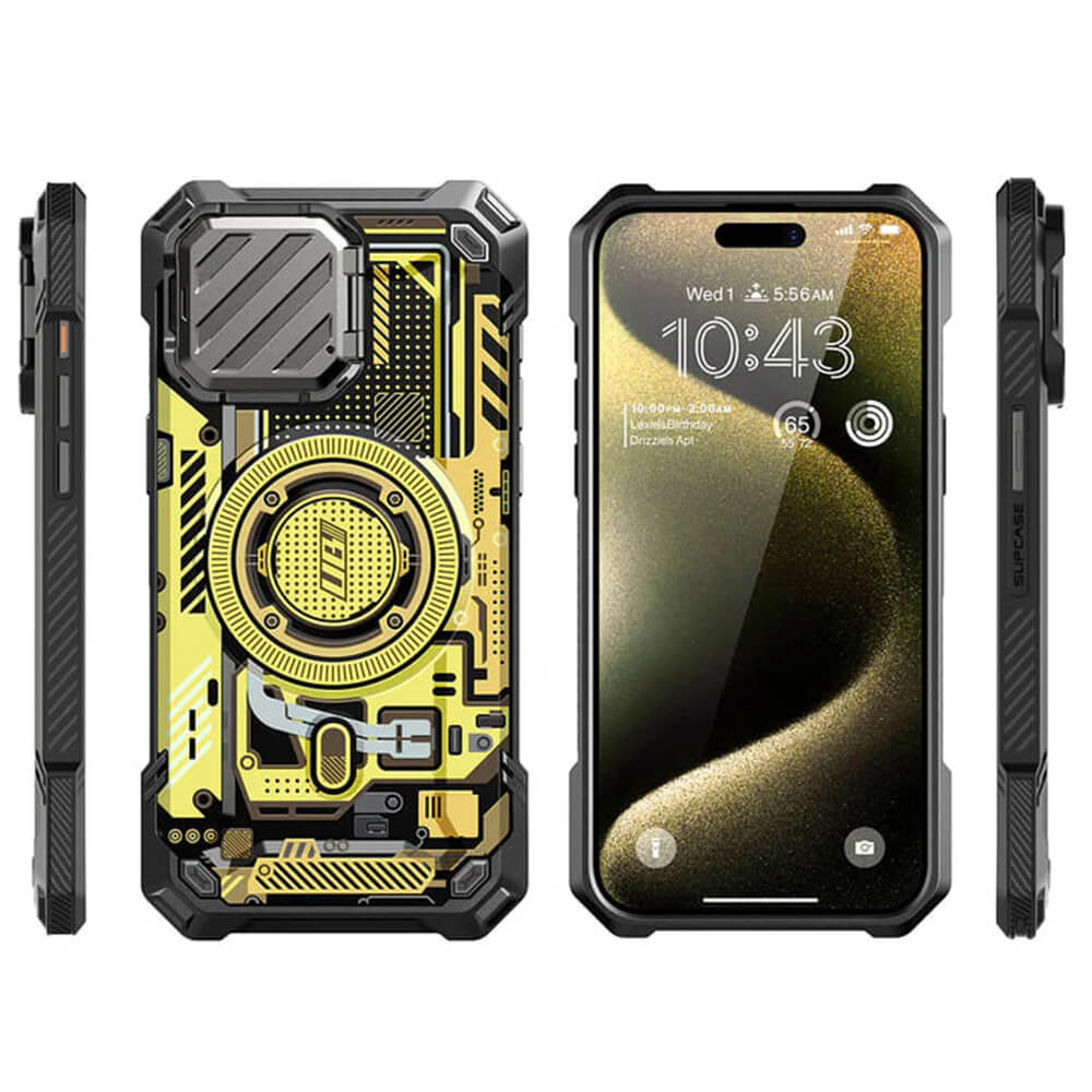 Supcase iPhone 15 Pro Max - Unicorn Beetle XT MagSafe - Σκληρή Θήκη με Προστασία Κάμερας / Stand - Yellow Circuit