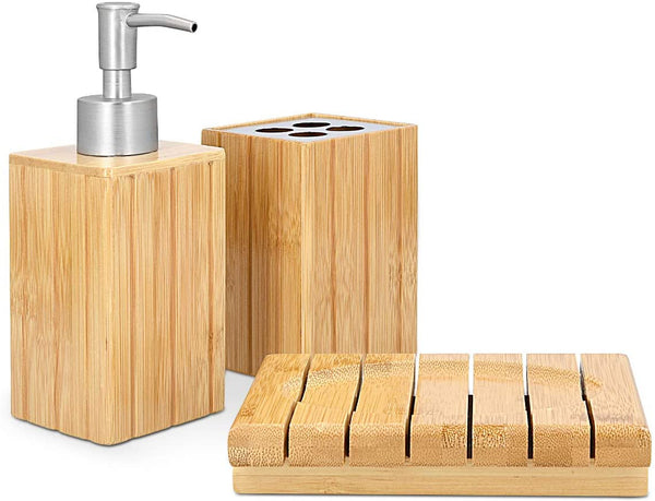 Navaris Ξύλινο Αξεσουάρ Μπάνιου Σετ 3 τεμαχίων από Bamboo - Natural Wood - 50084.03