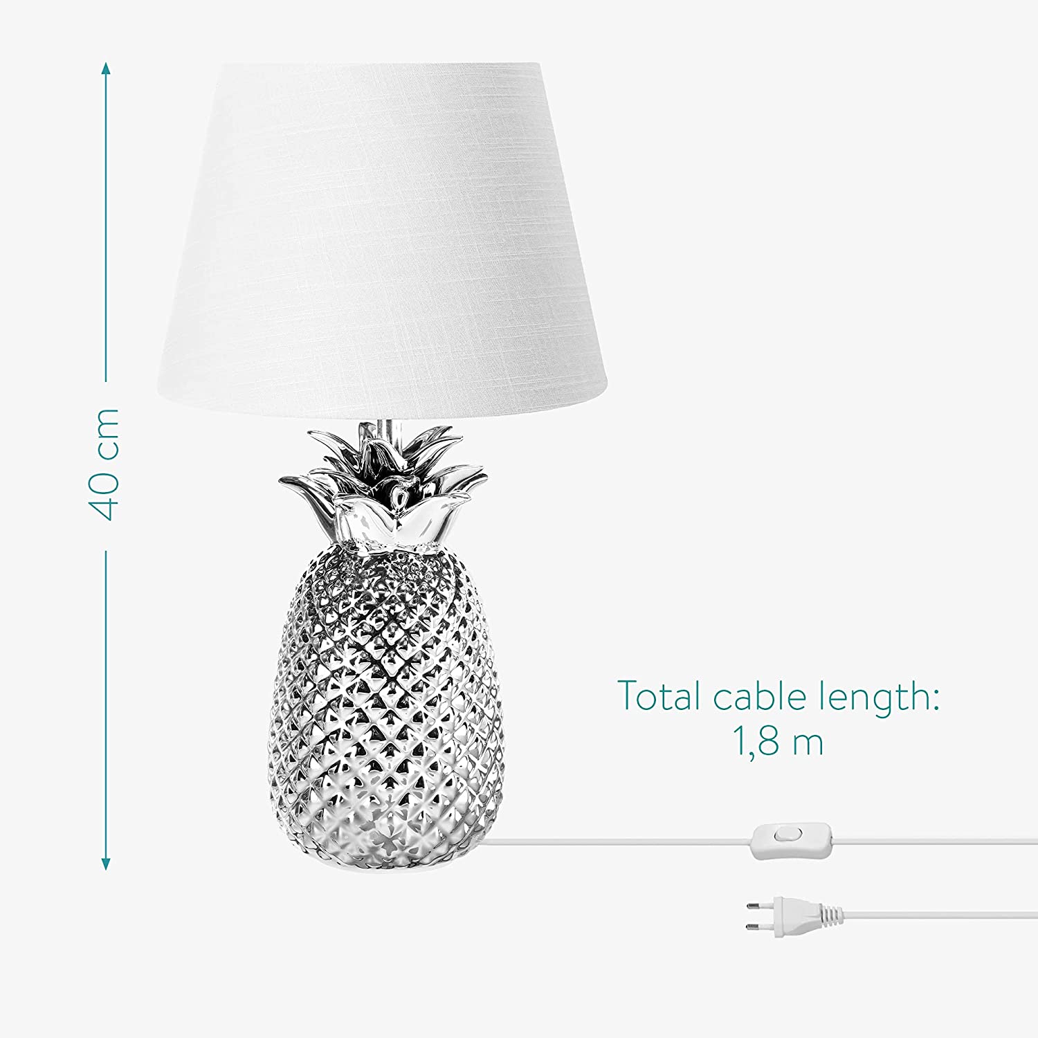 Navaris Desk Lamp Επιτραπέζιο Φωτιστικό - Ανανάς - 40cm - Silver / White - 49151.67.02