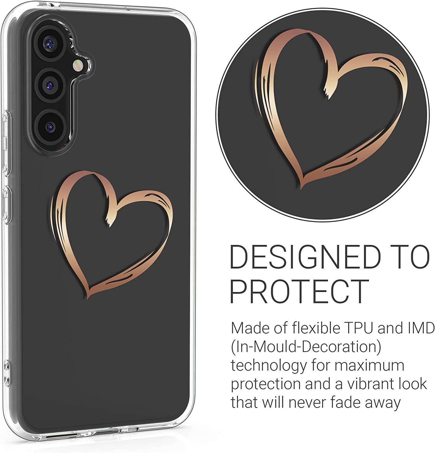 KW Samsung Galaxy A54 5G Θήκη Σιλικόνης TPU Design Heart Brush - Rose Gold / Διάφανη - 60806.01