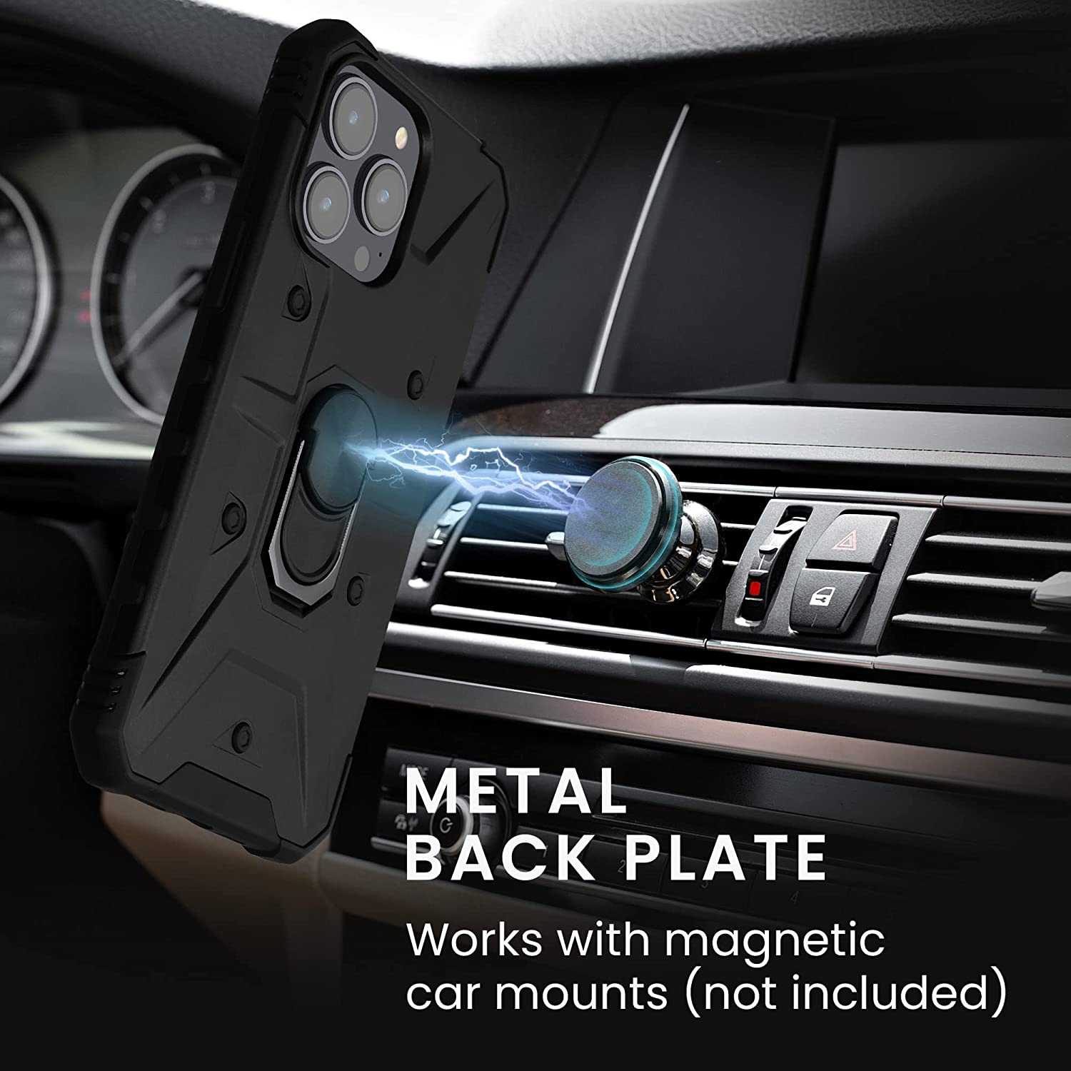 KW iPhone 14 Pro Max Hybrid Σκληρή Θήκη με Πλαίσιο Σιλικόνης TPU και Δαχτυλίδι Συγκράτησης - Black - 60636.01