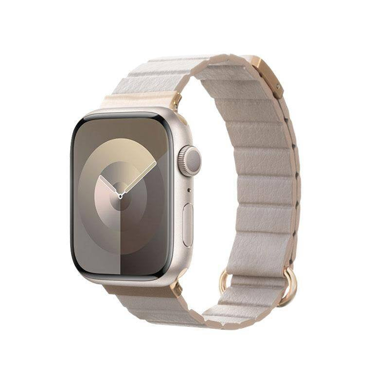 Crong Λουράκι Apple Watch 2/3/4/5/6/7/8/9/10/11 - SE (1/2/3) - 38/40/41/42mm από Συνθετικό Δέρμα - Eclipse Magnetic - Beige