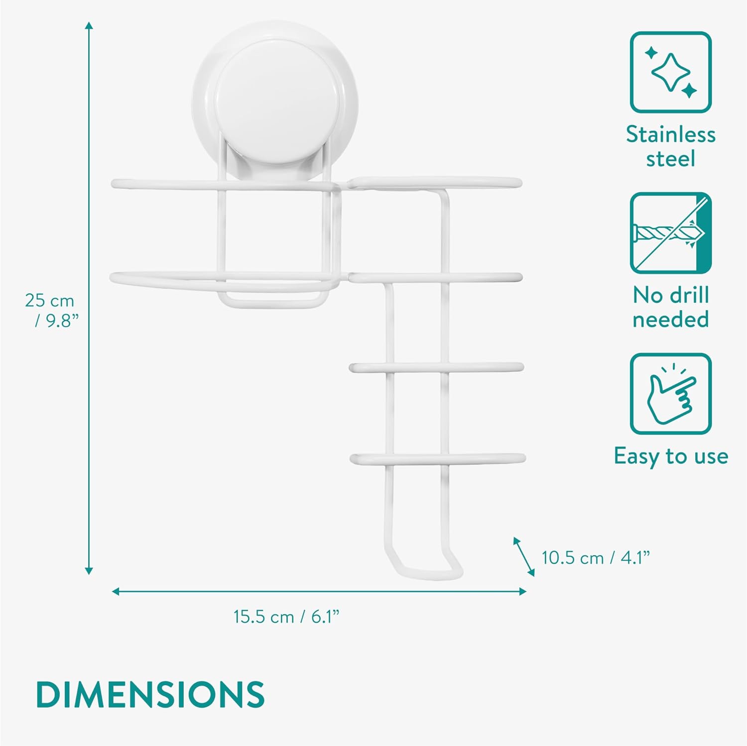 Navaris Μεταλλική Βάση με Βεντούζα για Πιστολάκι και Πρέσα Ισιώματος - White - 50526.02