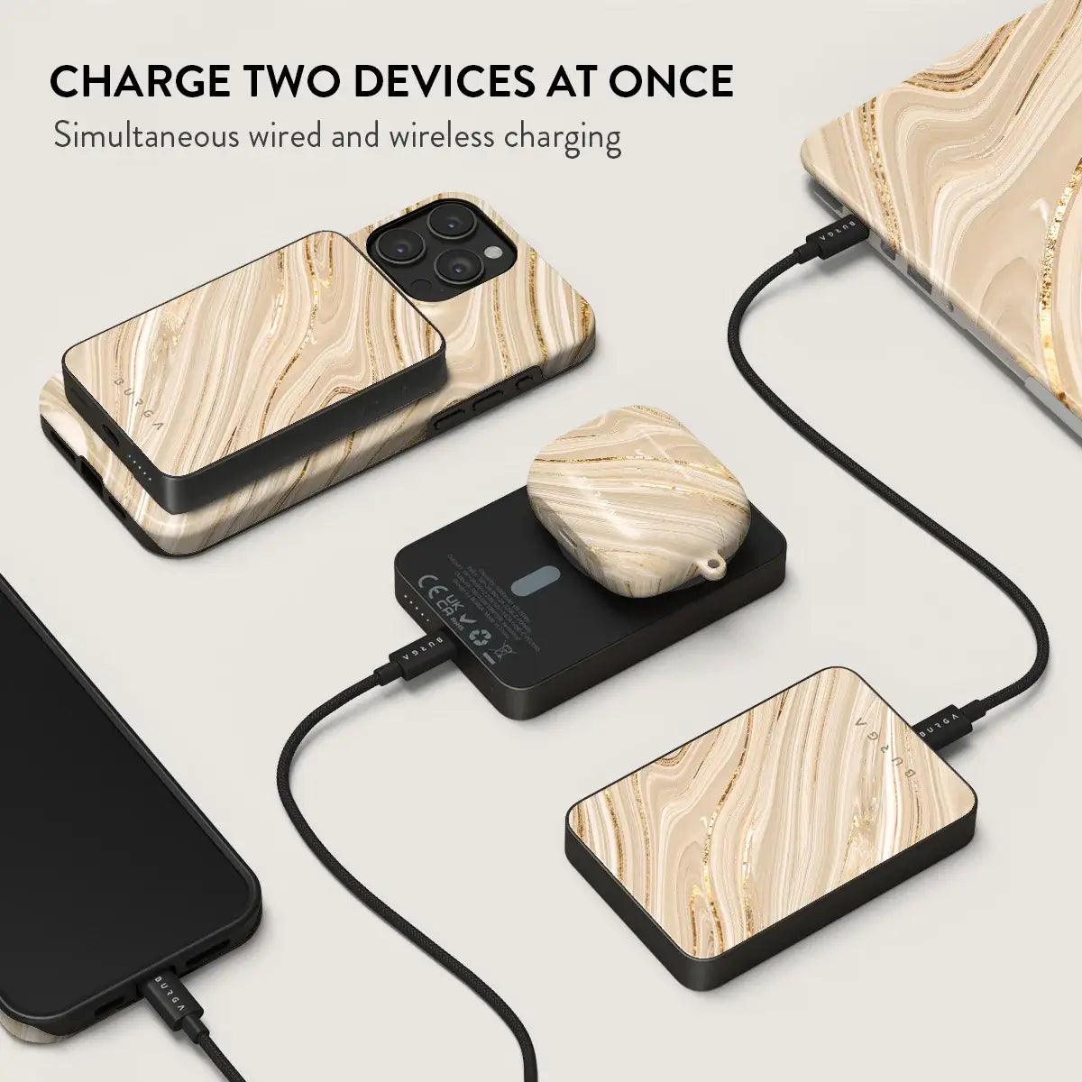 Burga Μαγνητικό Ασύρματο MagSafe PowerBank 5000mAh με Καλώδιο Type-C to Type-C - Gunmetal - Full Glam