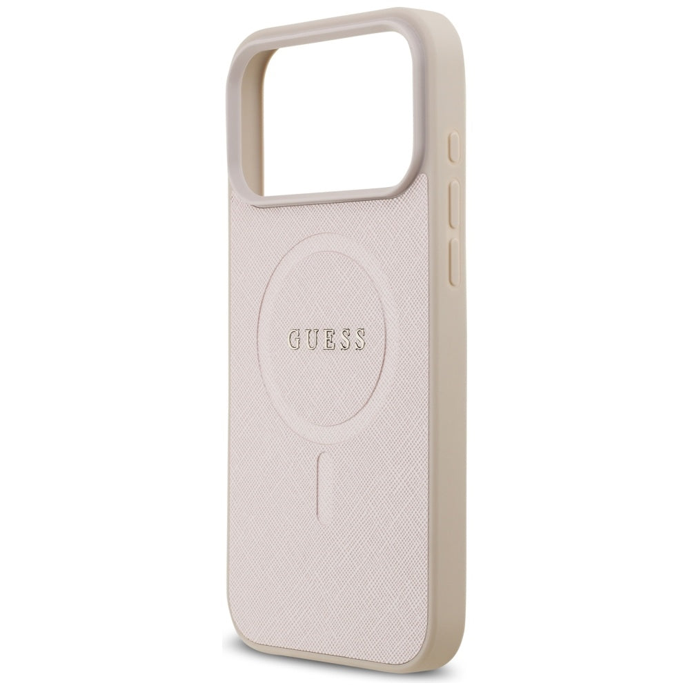 Guess iPhone 17 Pro Max - Saffiano Classic Logo MagSafe - Σκληρή Θήκη με Πλαίσιο Σιλικόνης και Επένδυση Οικολογικού Δέρματος - Pink - GUHMP17XPSAHMCP
