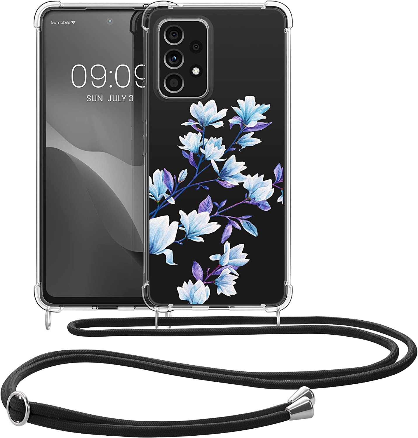 KW Samsung Galaxy A53 5G Θήκη Σιλικόνης TPU με Λουράκι Design Magnolias - Blue / Violet / Διάφανη - 58234.07