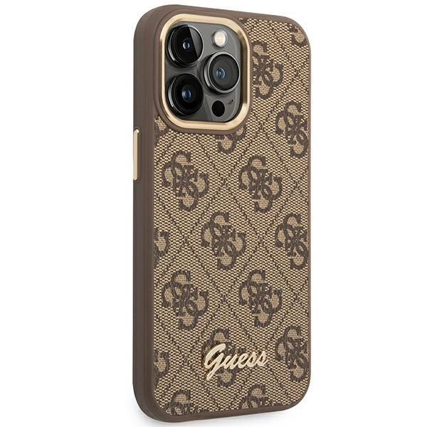 Guess iPhone 14 Pro Max 4G Vintage Gold Logo Σκληρή Θήκη με Πλαίσιο Σιλικόνης - Brown - GUHCP14XHG4SHW