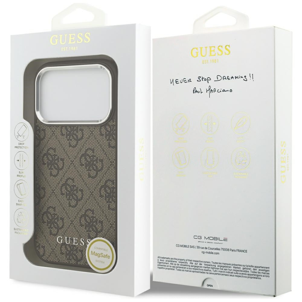 Guess iPhone 17 Pro - 4G Classic Logo MagSafe - Σκληρή Θήκη με Πλαίσιο Σιλικόνης και Επένδυση Οικολογικού Δέρματος - Brown - GUHMP17LP4GSSMCW