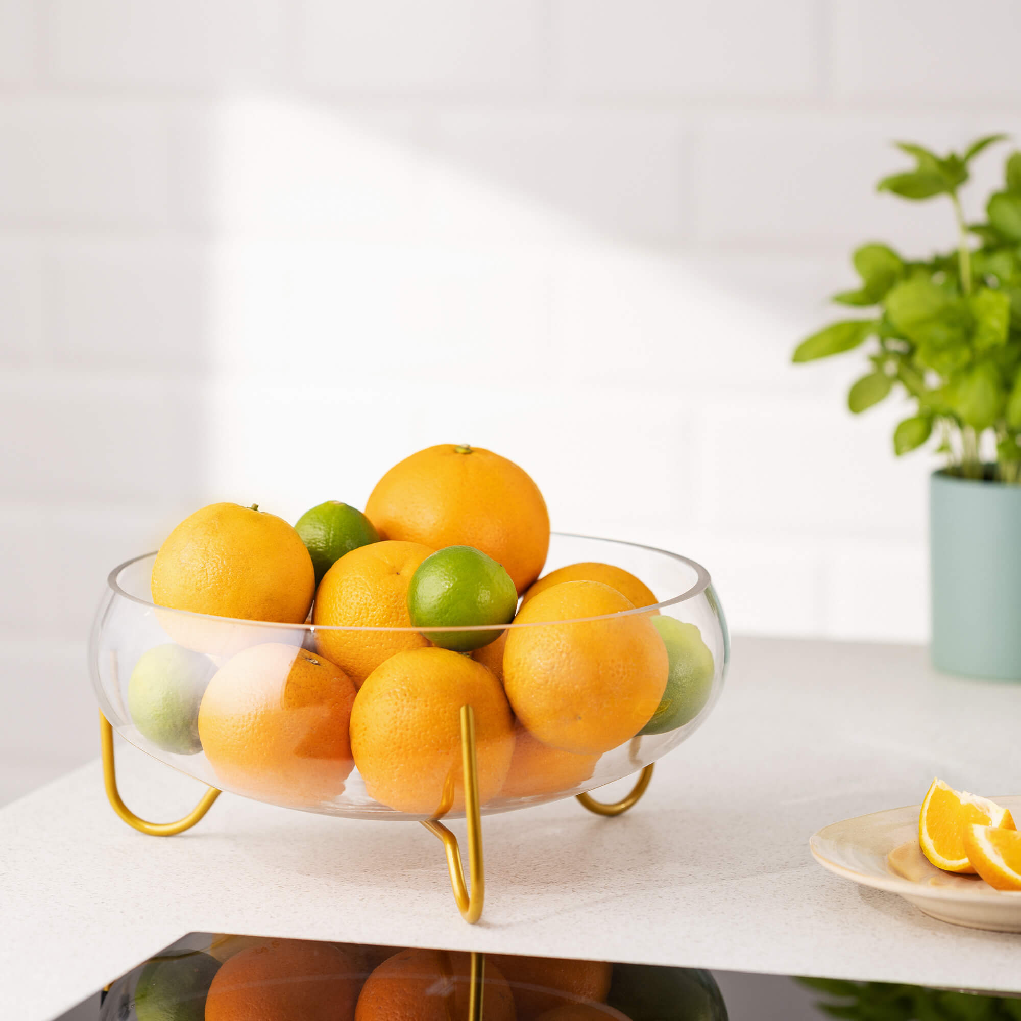 Navaris Γυάλινη Φρουτιέρα σε Stand - Gold - 60738.01.03