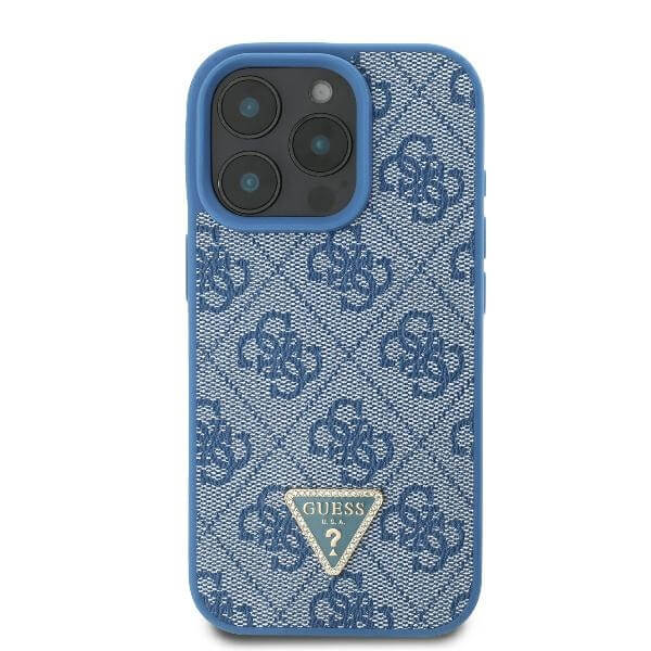 Guess iPhone 16 Pro Max - Leather 4G Triangle Strass - Θήκη με Επένδυση Συνθετικού Δέρματος - Blue - GUHCP16XP4TDPB