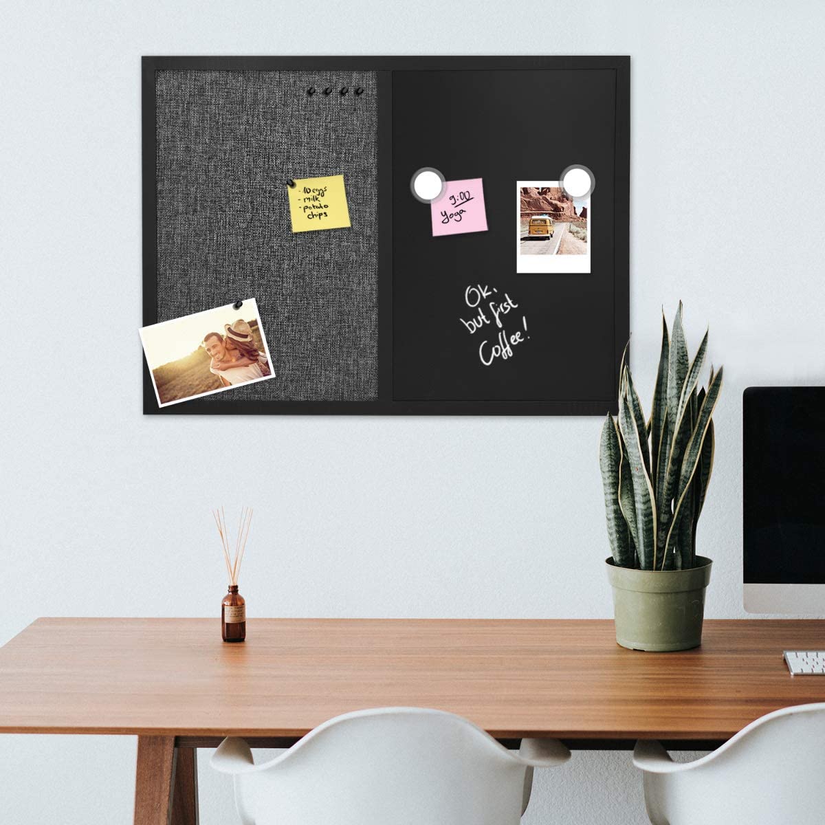 Navaris Combo Board with Chalk and Fabric Boards - Διπλός Πίνακας Ανακοινώσεων με Μαγνητικό Μαυροπίνακα και Πίνακα από Ύφασμα - Black / Grey - 51755.6