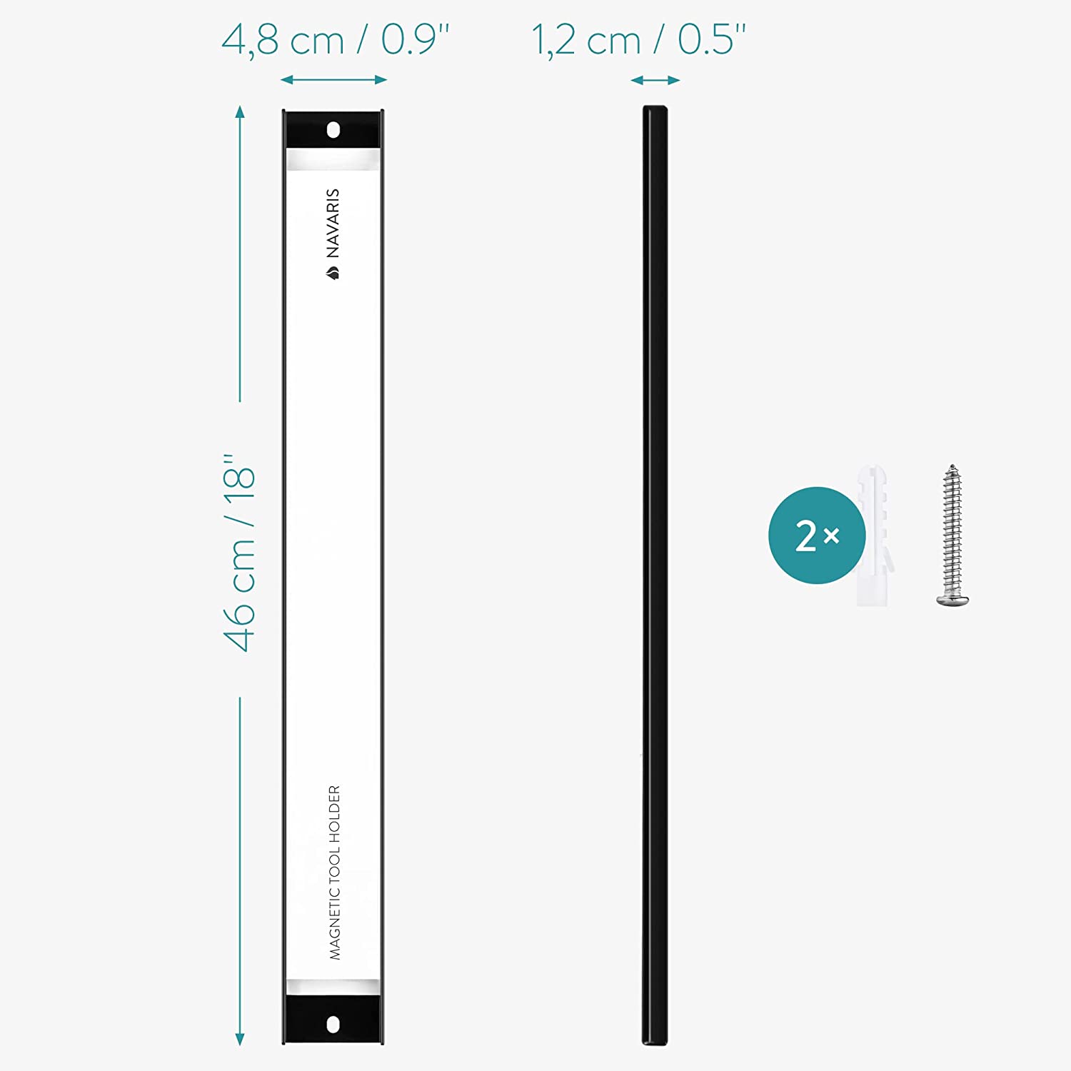 Navaris Επιτοίχια Μαγνητική Βάση Στήριξης Εργαλείων - 5 x 46 cm - Black - 54270.02