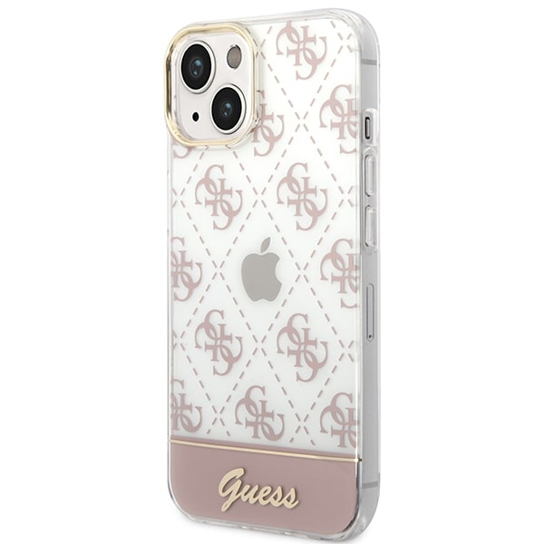 Guess iPhone 14 Plus 4G Pattern Script Σκληρή Θήκη με Πλαίσιο Σιλικόνης - Pink - GUHCP14MHG4MHP