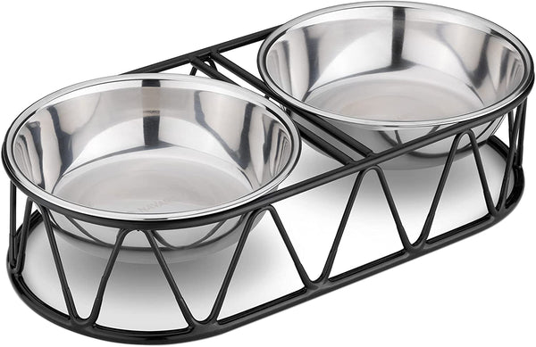 Navaris Pet Bowl - Σετ με 2 Μπολ Φαγητού και Νερού με Μεταλλική Βάση για Κατοικίδια - 54102.01