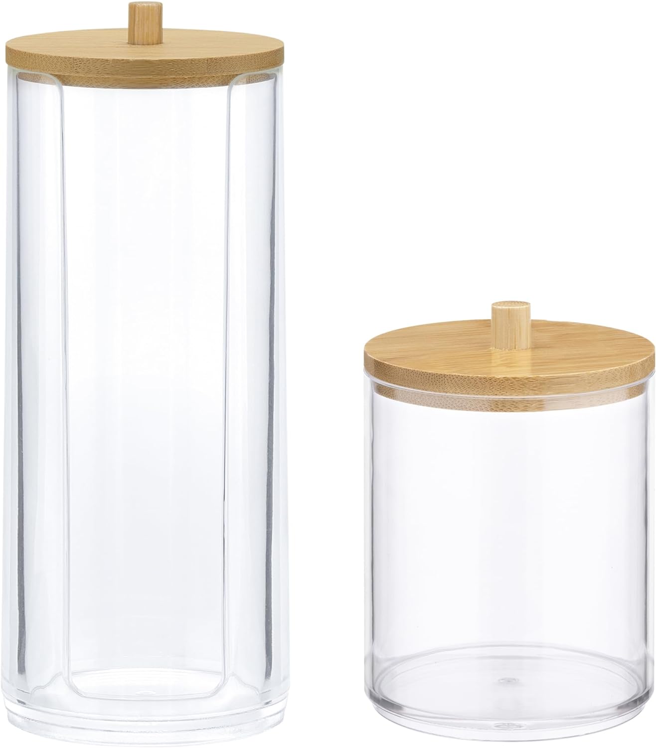 Navaris Σετ με 2 Πλαστικά Δοχεία Αποθήκευσης Αξεσουάρ Μπάνιου με Καπάκι από Μπαμπού - Διάφανα / Light Brown - 59140.03