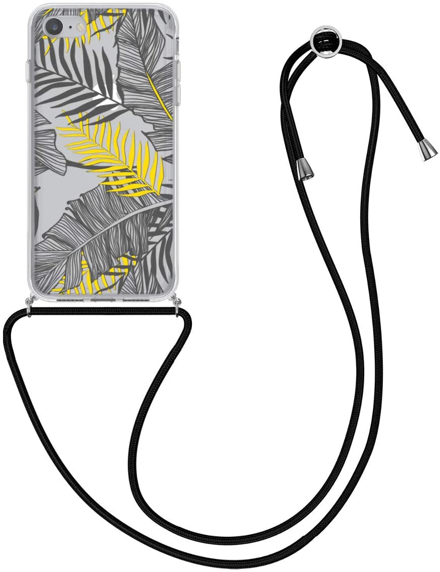 KW iPhone SE 2022 / SE 2020 / 7 / 8 Θήκη Σιλικόνης TPU με Λουράκι Design Palm Leaves - Διάφανη / Yellow / Grey - 48478.05