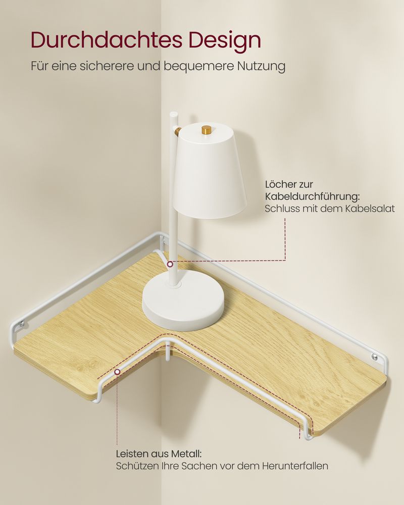 Vasagle Σετ με 2 Επιτοίχια Γωνιακά Ράφια σε Σχήμα L - Natural Oak / Cloud White - LLS831Y70