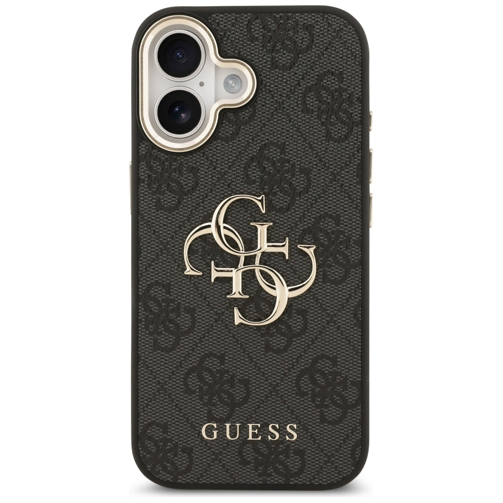 Guess iPhone 17 - 4G Big 4G Classic Logo - Σκληρή Θήκη με Πλαίσιο Σιλικόνης και Επένδυση από Οικολογικό Δέρμα - Black / Gold - GUHCP17S4GMGCGR