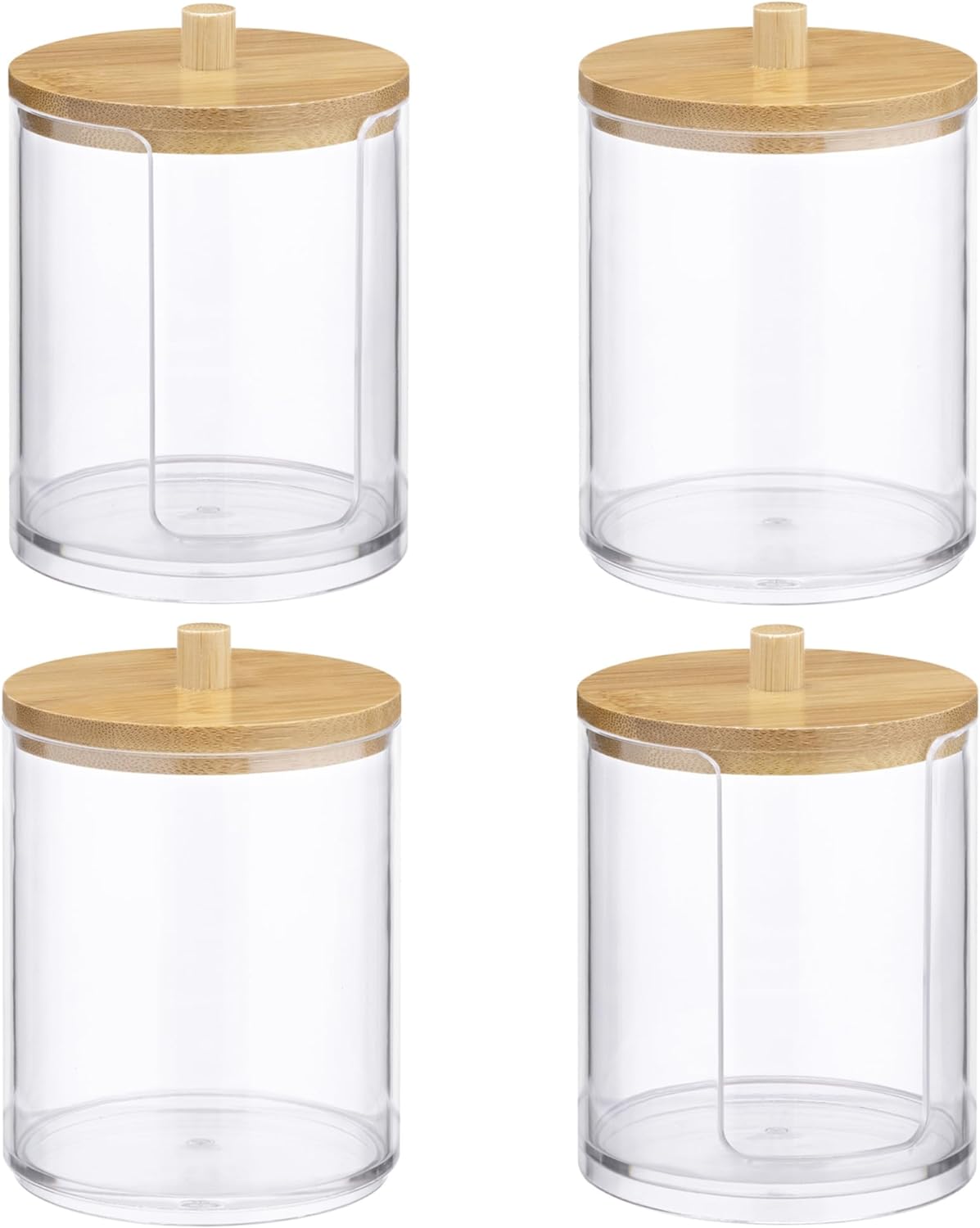 Navaris Σετ με 4 Πλαστικά Δοχεία Αποθήκευσης Αξεσουάρ Μπάνιου με Καπάκι από Μπαμπού - Διάφανα / Light Brown - 59140.02