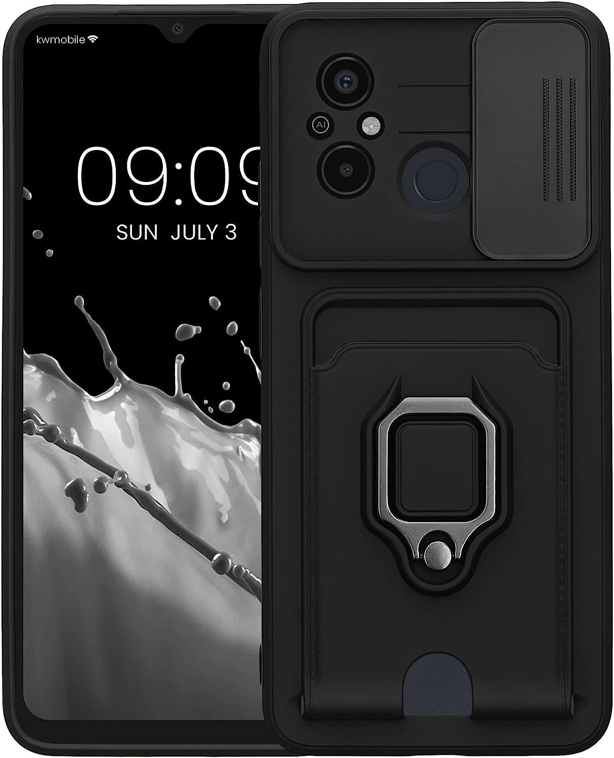 KW Xiaomi Redmi 12C Θήκη Σιλικόνης με Κάλυμμα για την Κάμερα και Δαχτυλίδι Συγκράτησης - Black - 61259.01