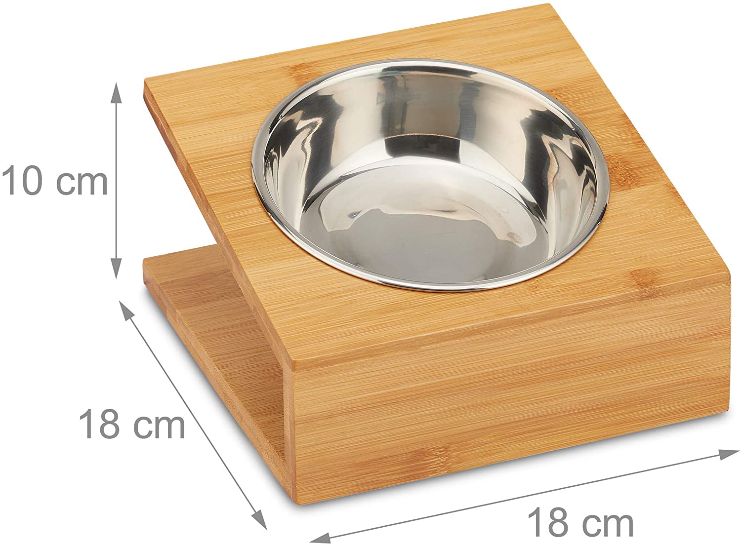 Relaxdays Μπολ από Ανοξείδωτο Ατσάλι με Βάση από Μπαμπού για Κατοικίδια - 300 ml - Natural - 4052025916138