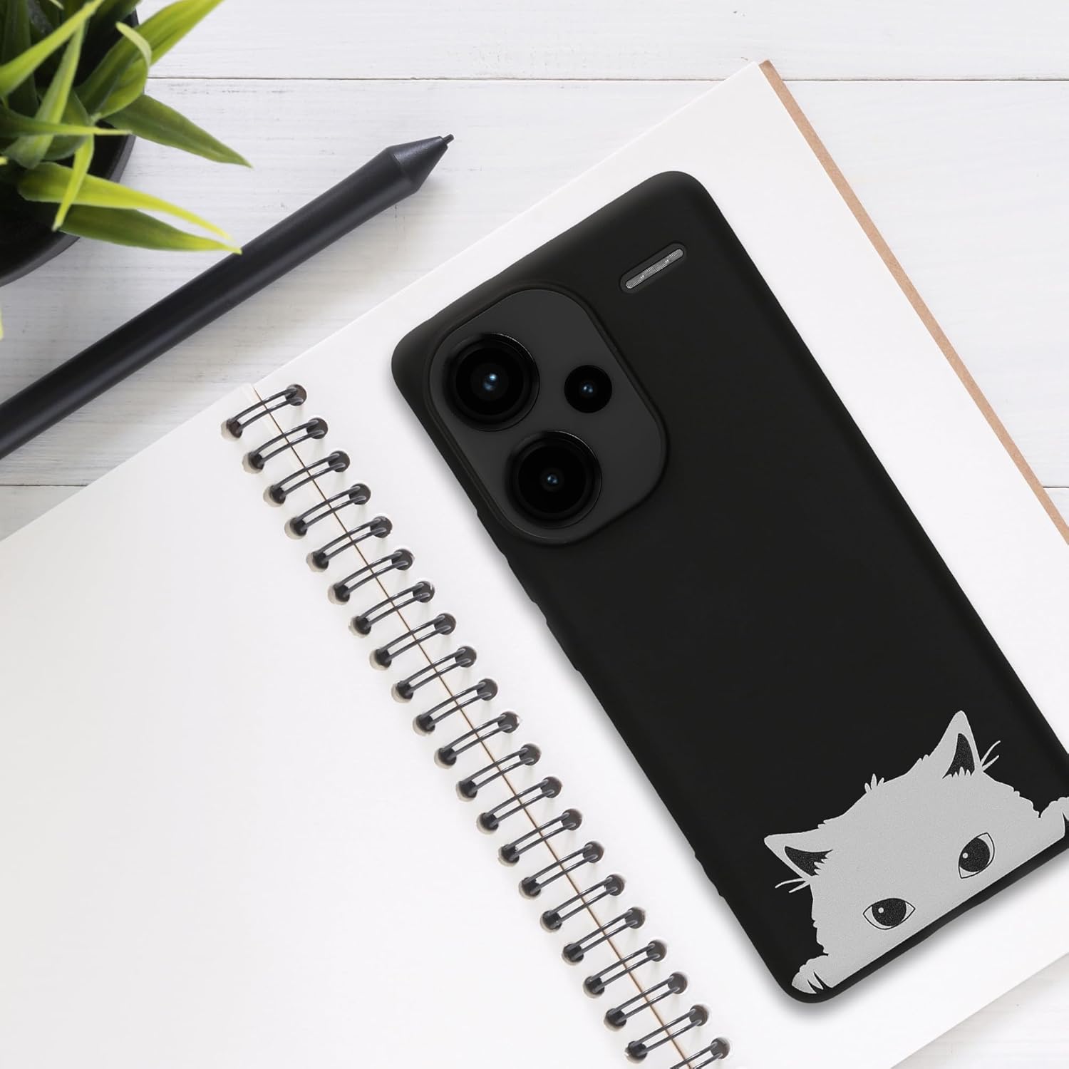 KW Xiaomi Redmi Note 13 Pro+ 5G Λεπτή Θήκη Σιλικόνης TPU - Design Curious Cat - Black / White