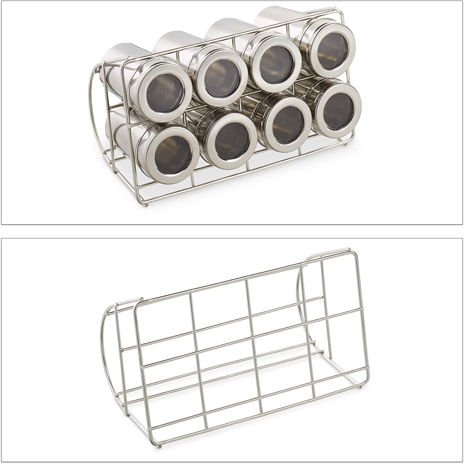 Relaxdays Βάση Μπαχαρικών από Ανοξείδωτο Ατσάλι με 8 Δοχεία - Silver - 4052025247263Κατασκευασμένο από ανοξείδωτο ατσάλι και ακρυλικό