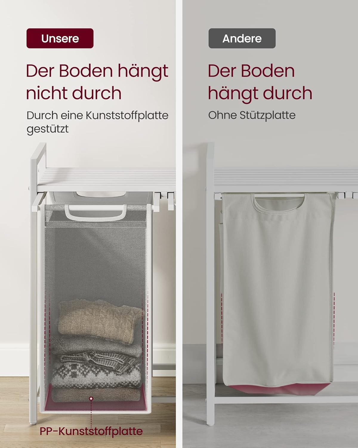 Vasagle Καλάθι Απλύτων με 2 Διαμερίσματα και Ράφι - 92L - White - BLH201W01