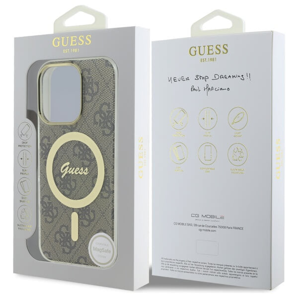 Guess iPhone 16 Pro Max IML 4G MagSafe Σκληρή Θήκη με Πλαίσιο Σιλικόνης και MagSafe - Brown - GUHMP16XH4STW