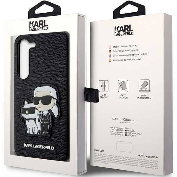 Karl Lagerfeld Samsung Galaxy S23+ - Saffiano Karl and Choupette Body Σκληρή Θήκη με Επένδυση Συνθετικού Δέρματος και Πλαίσιο Σιλικόνης - Black - KLHCS23MSANKCPK