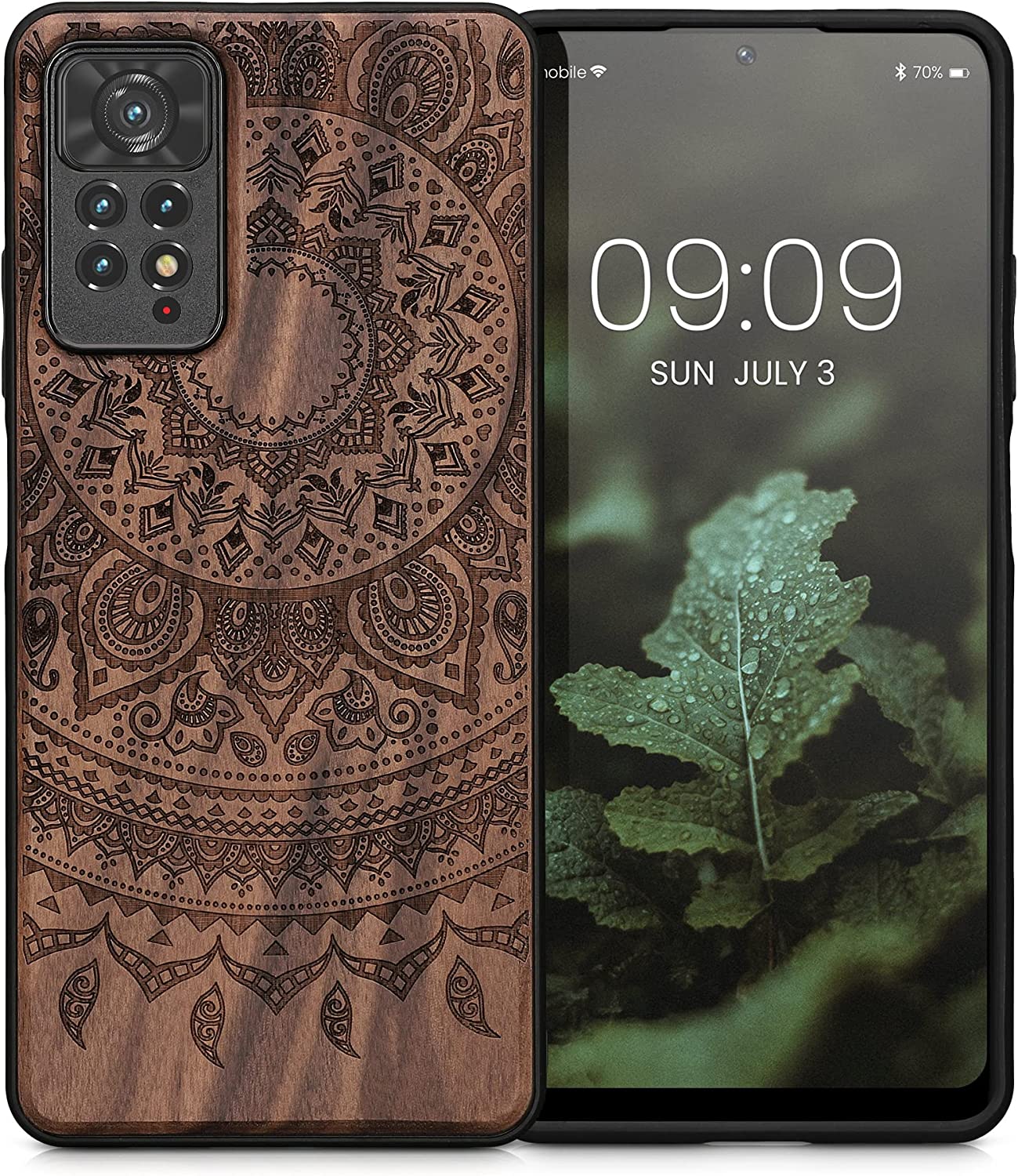 KW Xiaomi Redmi Note 11 Pro / Note 11 Pro 5G Θήκη από Φυσικό Ξύλο - Design Indian Sun - Dark Brown - 57381.07
