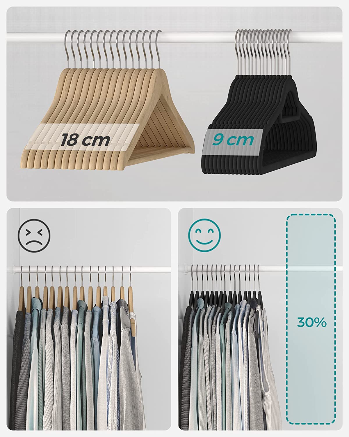 Songmics Σετ με 20 Βελούδινες Κρεμάστρες Ρούχων - Black - CRF20B