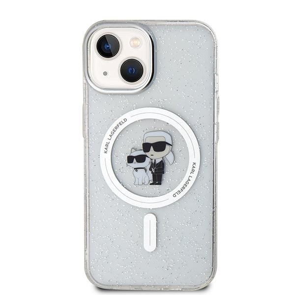 Karl Lagerfeld iPhone 15 - Karl and Choupette Glitter Magsafe Σκληρή Θήκη με Πλαίσιο Σιλικόνης και MagSafe - Διάφανη - KLHMP15SHGKCNOT