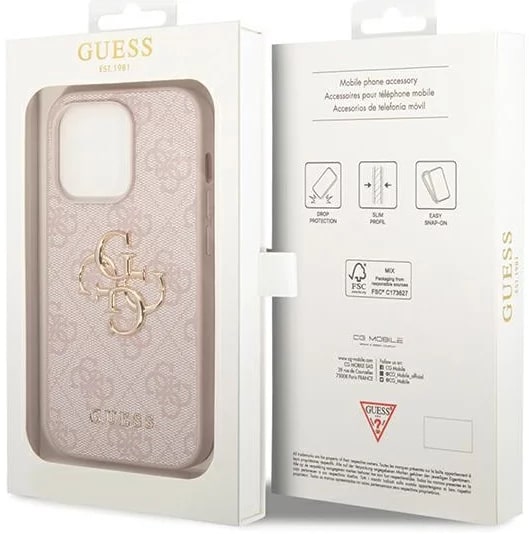 Guess iPhone 15 Pro Max - 4G Big Metal Logo Θήκη με Επένδυση Συνθετικού Δέρματος - Pink - GUHCP15X4GMGPI