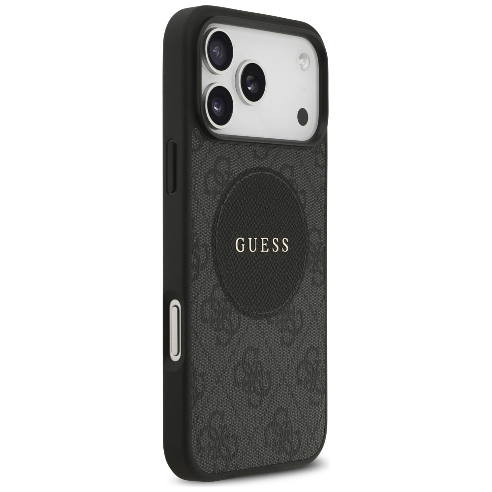 Guess iPhone 17 Pro Max - 4G Circle Classic Logo MagSafe - Θήκη με Επένδυση Συνθετικού Δέρματος - Black - GUHMP17XP4PGRSGK