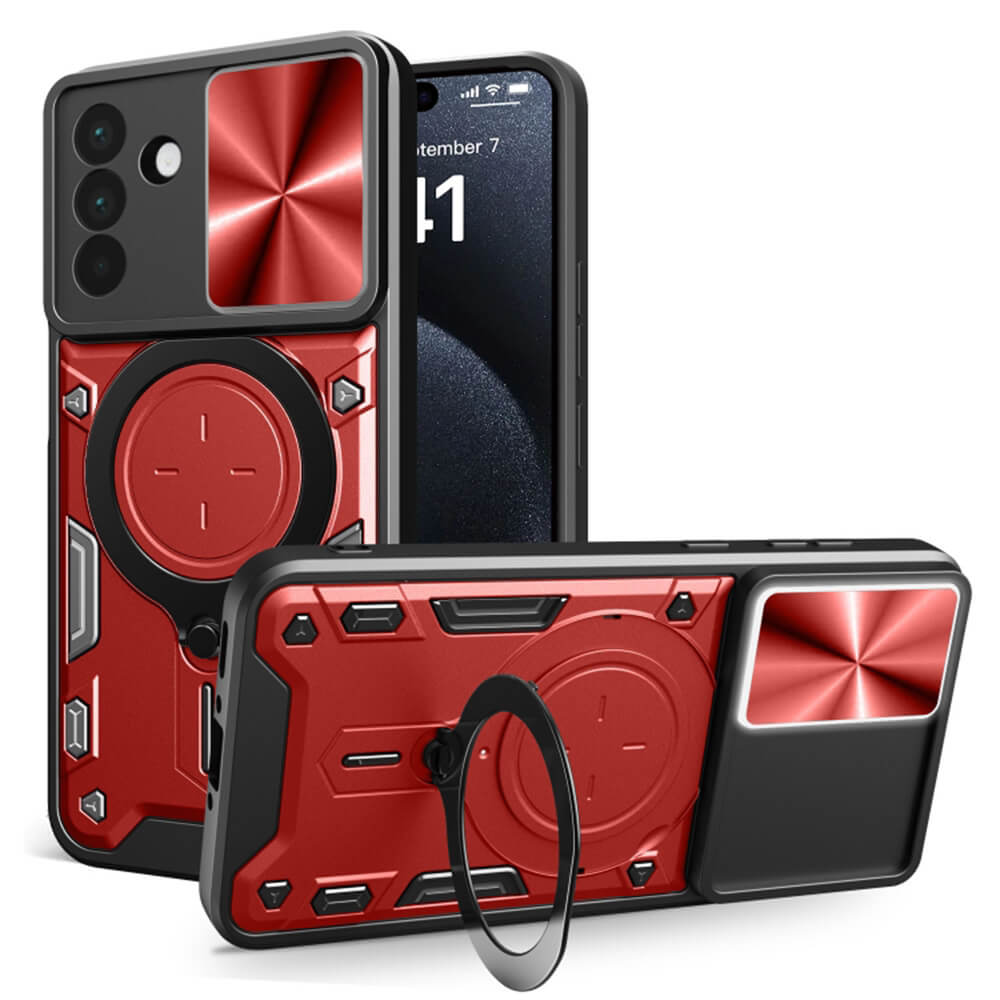 Techsuit Samsung Galaxy A56 5G - CamGuard Pro - Σκληρή Θήκη με Προστασία Καμερών και Δαχτυλίδι Συγκράτησης - Red