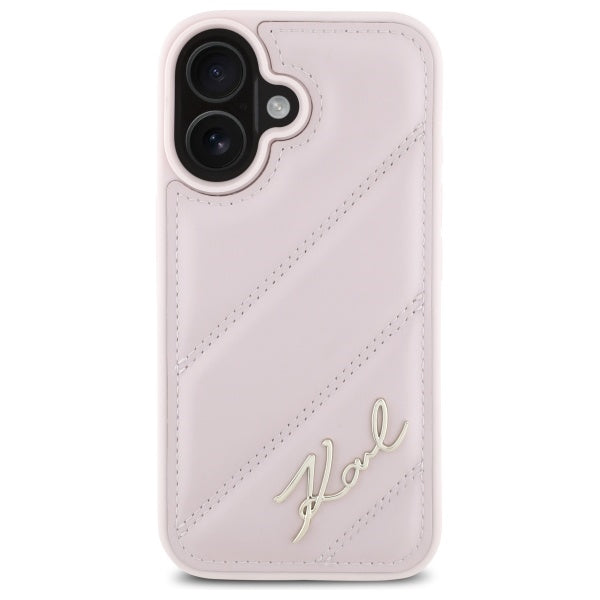 Karl Lagerfeld iPhone 16 - Quilted Signature - Θήκη με Επένδυση Συνθετικού Δέρματος - Pink - KLHCP16SPQDSMGP