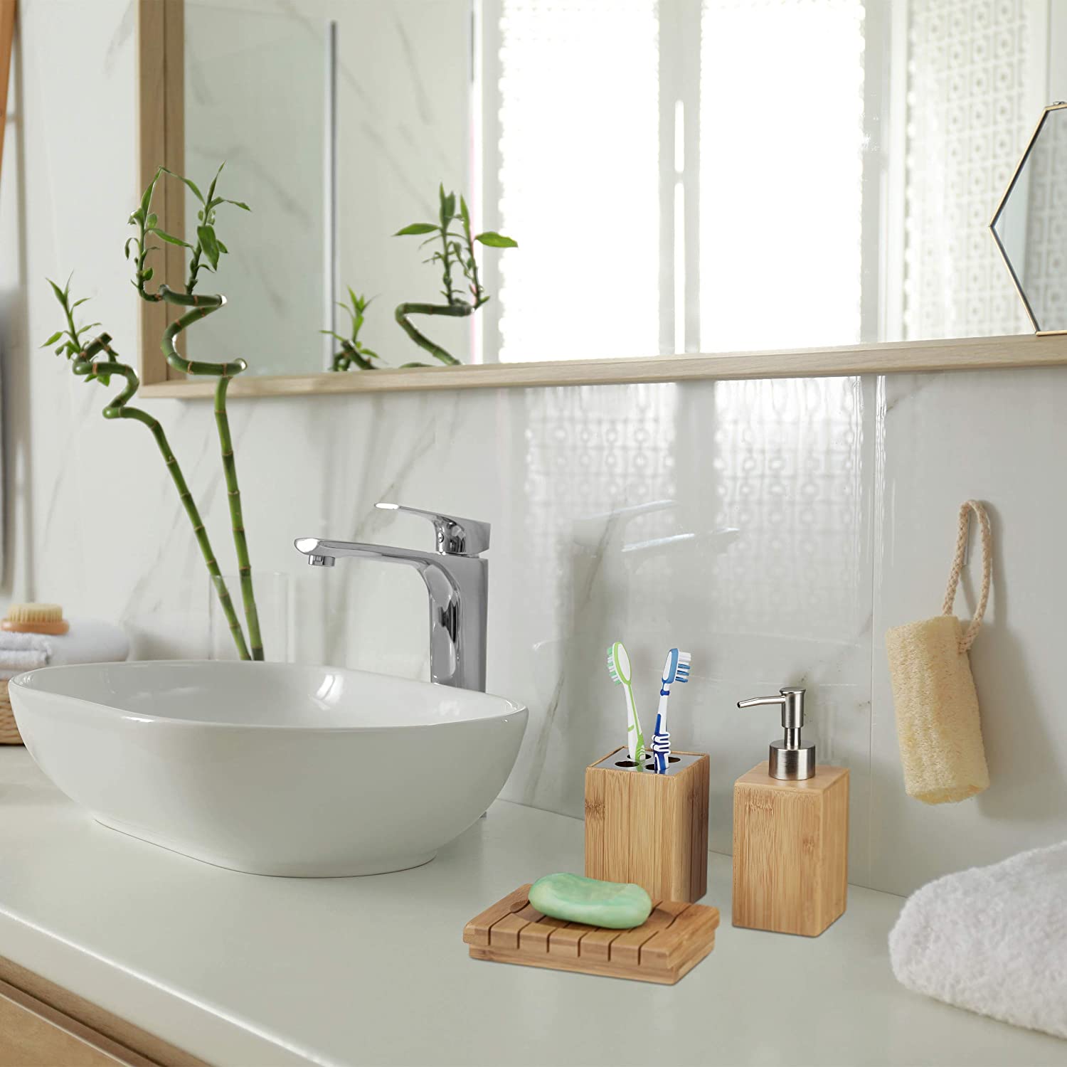 Relaxdays Ξύλινο Αξεσουάρ Μπάνιου από Bamboo - Natural - 4052025221768