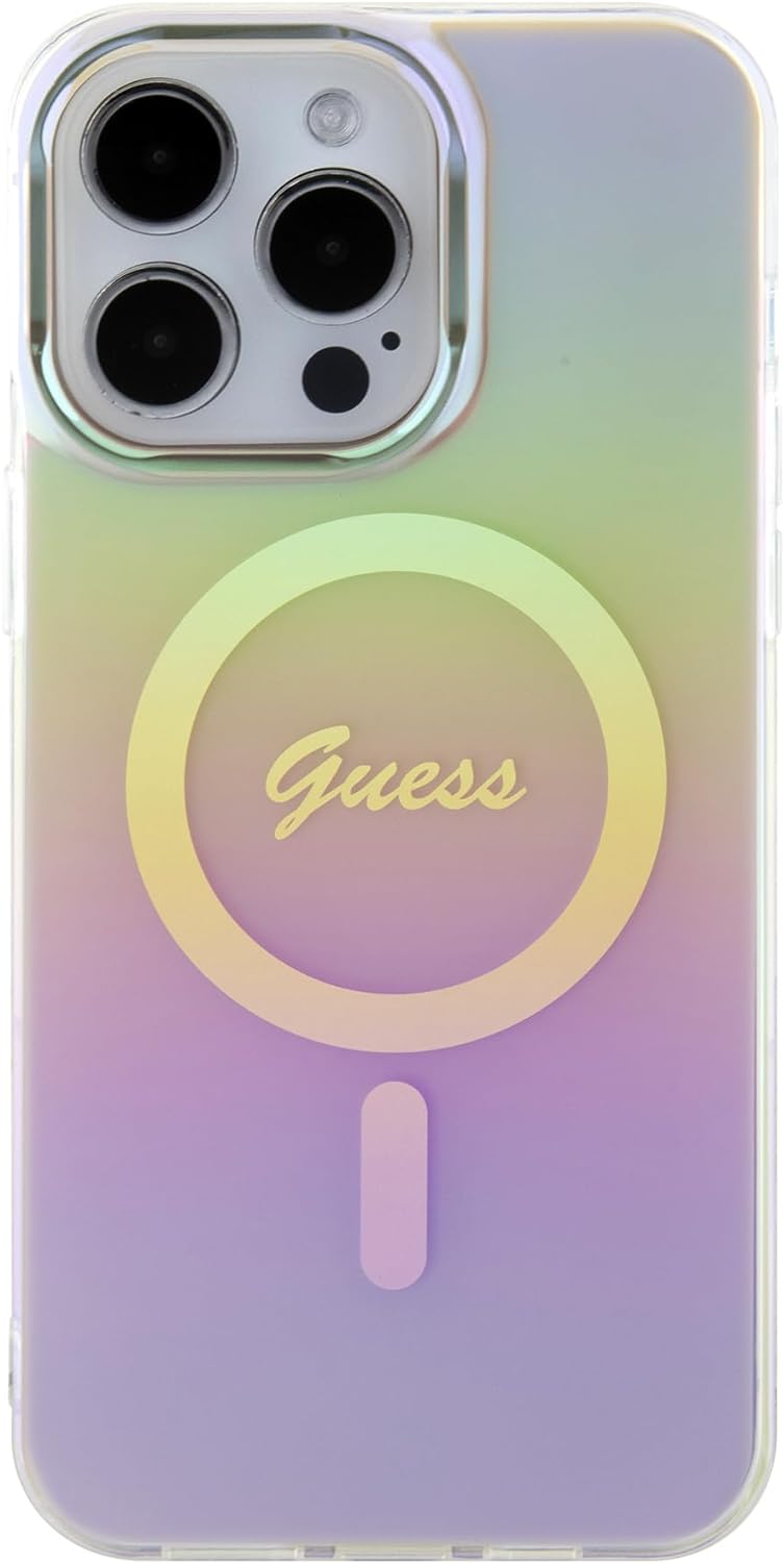 Guess iPhone 15 Pro IML Iridescent MagSafe Σκληρή Θήκη με Πλαίσιο Σιλικόνης και MagSafe - Pink - GUHMP15LHITSP