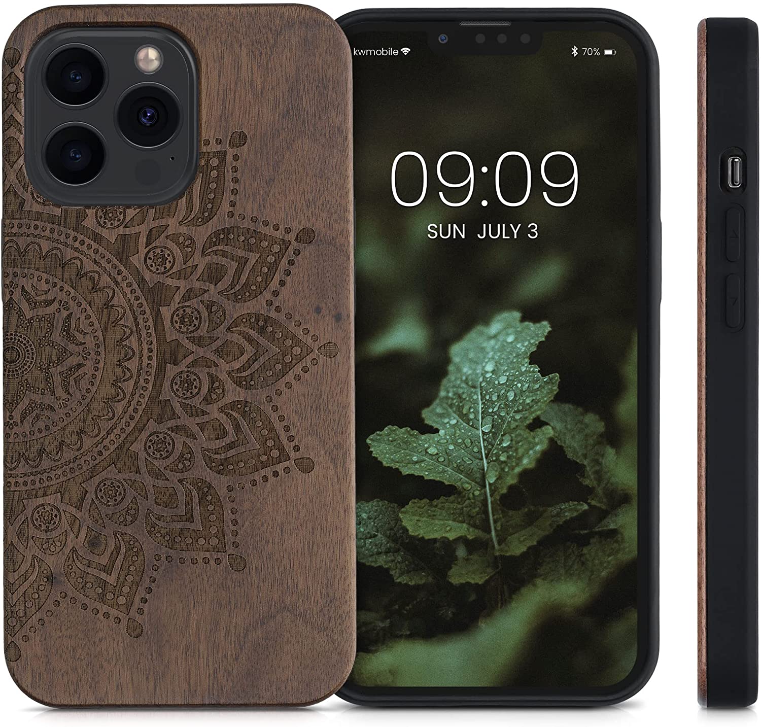 KW iPhone 13 Pro Θήκη από Φυσικό Ξύλο Design Rising Sun - Dark Brown - 55967.06