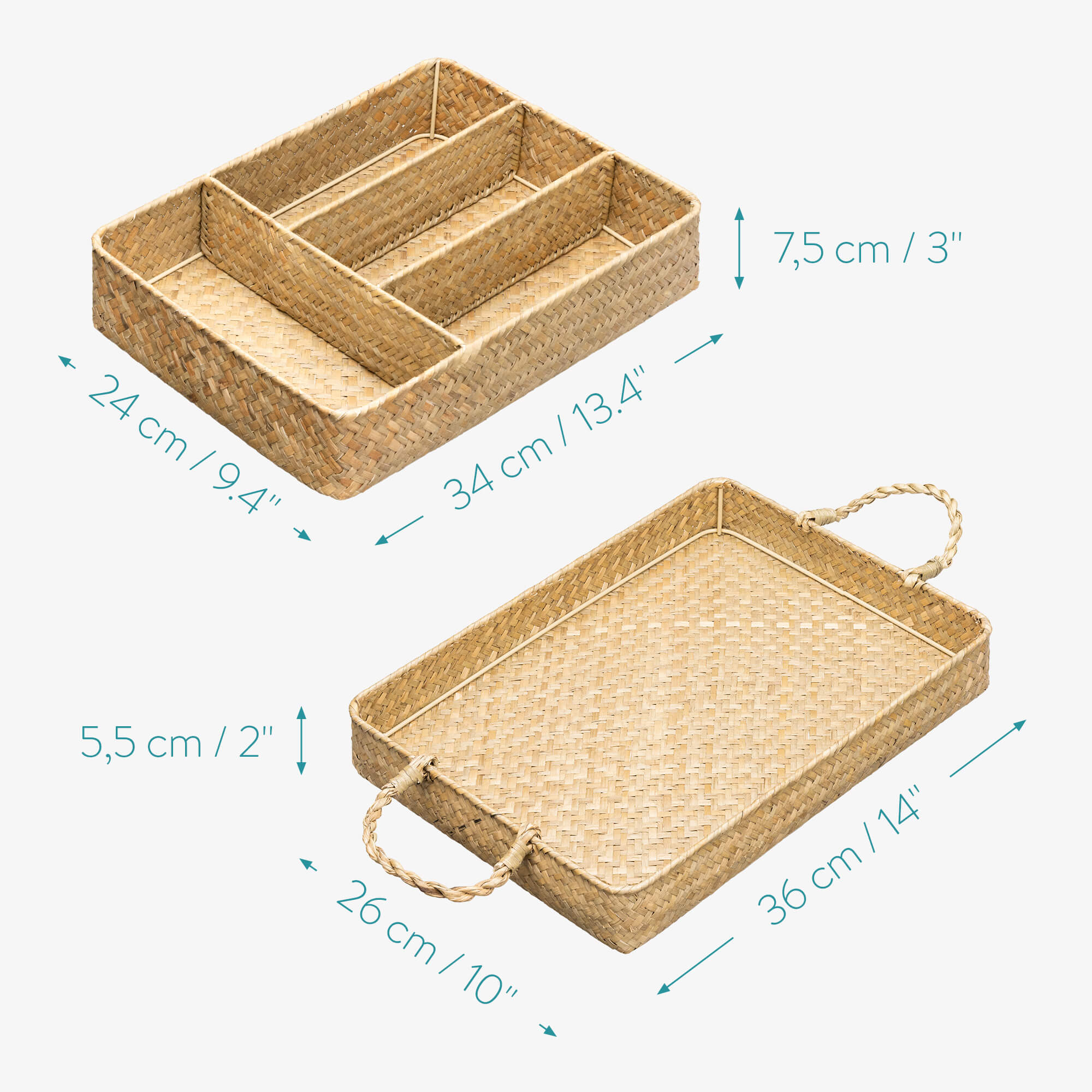 Navaris Σετ με 1 Καλάθι Αποθήκευσης και 1 Δίσκο Σερβιρίσματος από Φύκια - Light Brown - 54488.01