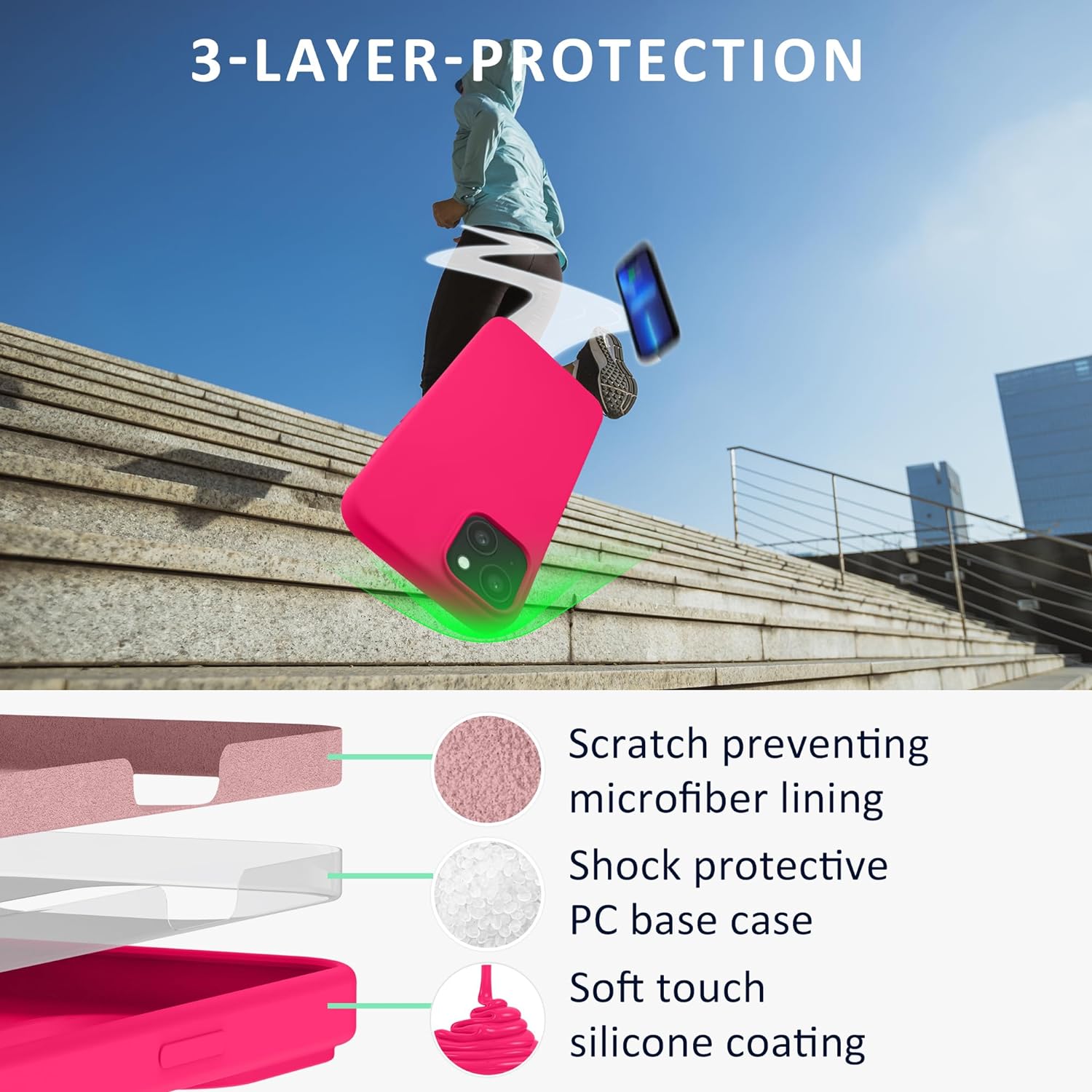 Kalibri iPhone 15 Θήκη Σιλικόνης Rubberized TPU - Neon Pink