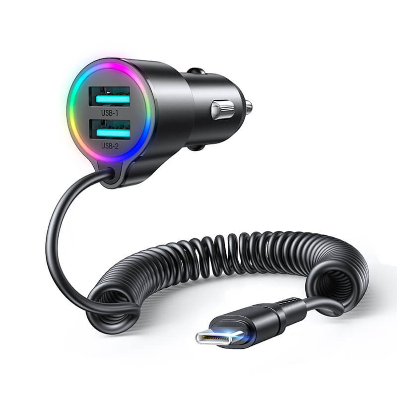 Joyroom JR-CL24 3in1 Fast Car Charger 17W Φορτιστής Αυτοκινήτου με 2 Θύρες USB και Καλώδιο Type-C 1.5m - Black