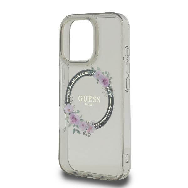 Guess iPhone 16 Pro Max - IML Flowers Wreath MagSafe - Σκληρή Θήκη με Πλαίσιο Σιλικόνης - Black - GUHMP16LHFWFCK