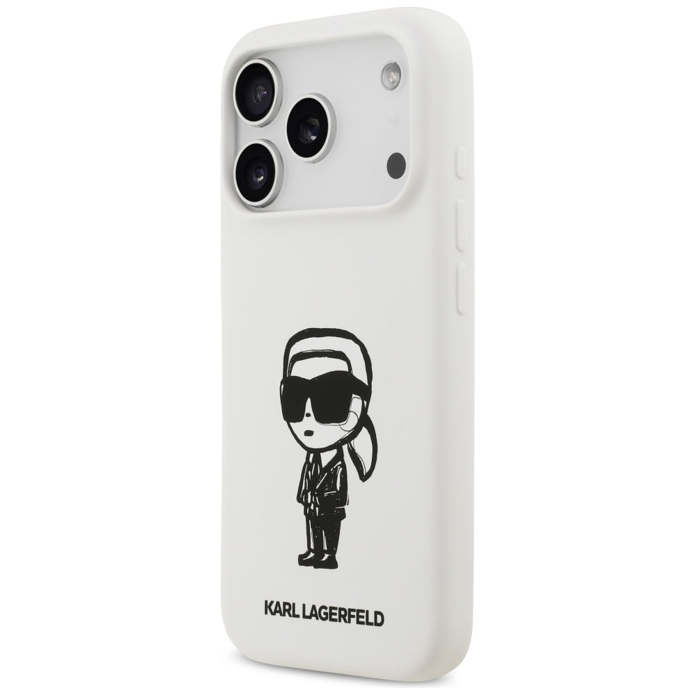 Karl Lagerfeld iPhone 17 Pro - Silicone Karl Sketch and Logo MagSafe - Σκληρή Θήκη με Πλαίσιο Σιλικόνης - White - KLHMP17LSKIGROH