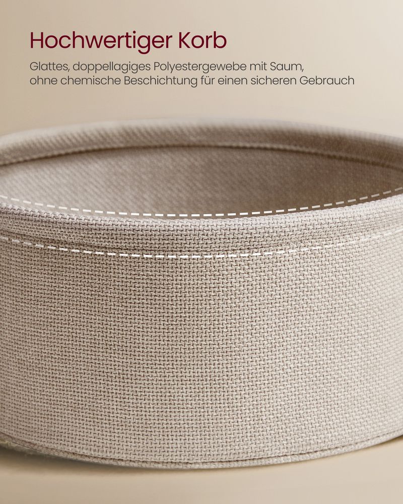 Vasagle Στρόγγυλο Βοηθητικό Τραπέζι με Υφασμάτινο Καλάθι Αποθήκευσης και Ενσωματωμένο Πολύπριζο - Matte White / Camel Brown - LET228W02