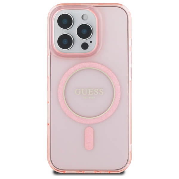Guess iPhone 16 Pro Max - IML Glitter Circle - MagSafe Σκληρή Θήκη με Πλαίσιο Σιλικόνης - Pink - GUHMP16XHFGEREP
