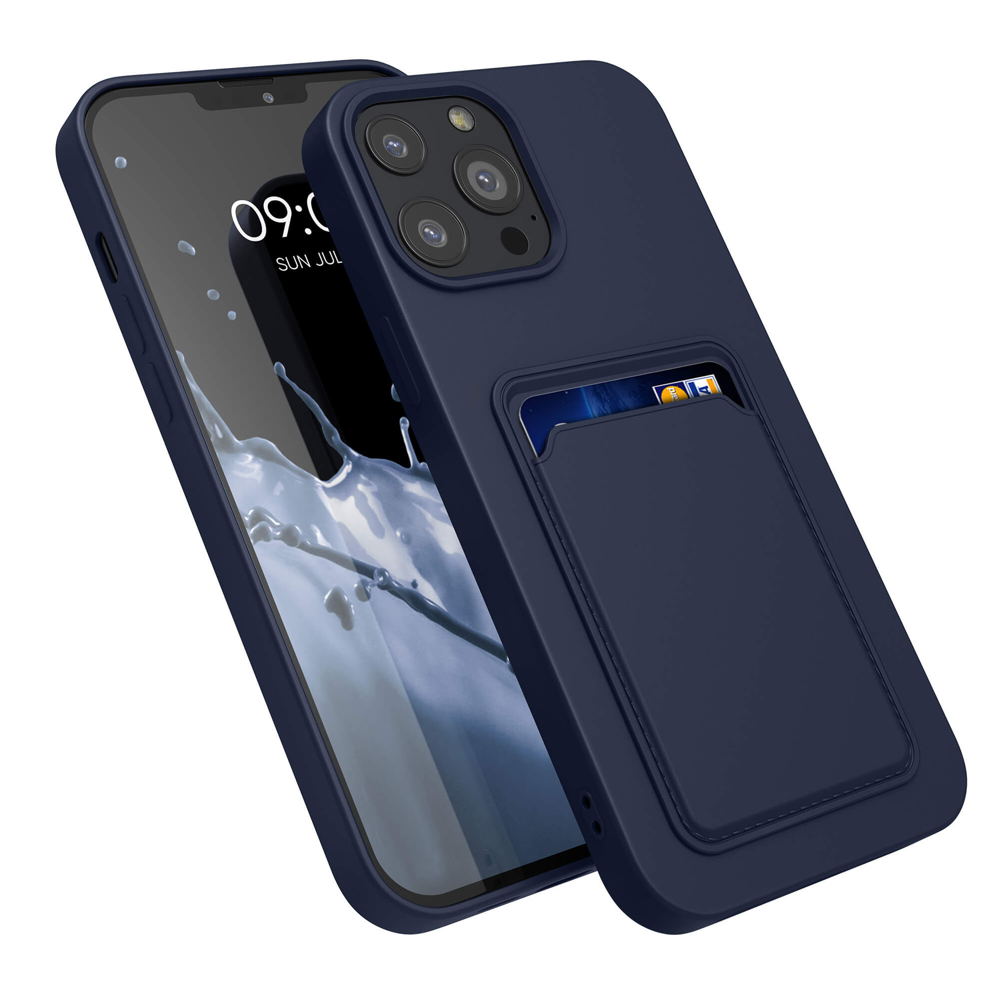 KW iPhone 13 Pro Max Θήκη Σιλικόνης TPU με Υποδοχή για Κάρτα - Dark Blue - 55982.17