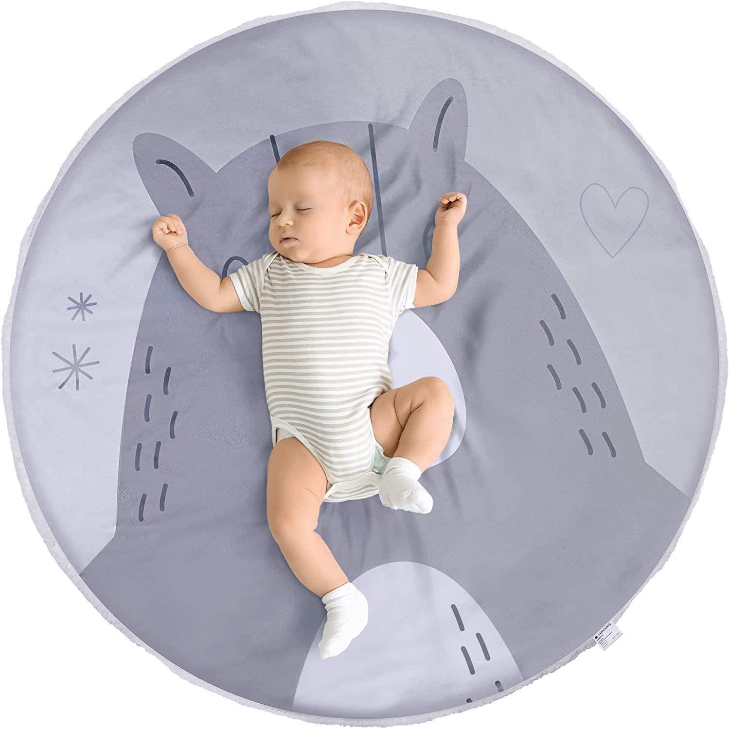 Navaris Στρογγυλό Παιδικό Χαλάκι - Διάμετρος 95cm - Design Cute Bear - White / Grey - 58801.01